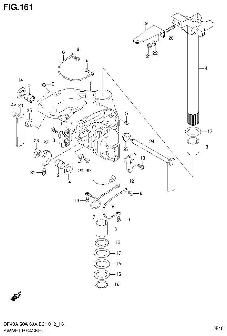 Suzuki DF40AST, DF50A, DF50ATH SWIVEL BRACKET (DF60A E1) parts diagram